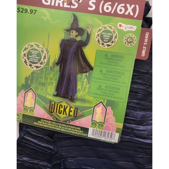 Wicked Movie Girls Costume 6-6X Deluxe Elphaba Witch Costume With Hat Wizard Oz - Picture 10 of 11